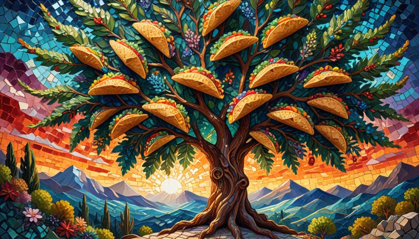 Gemstone Mosaic Tree Covered in Tacos