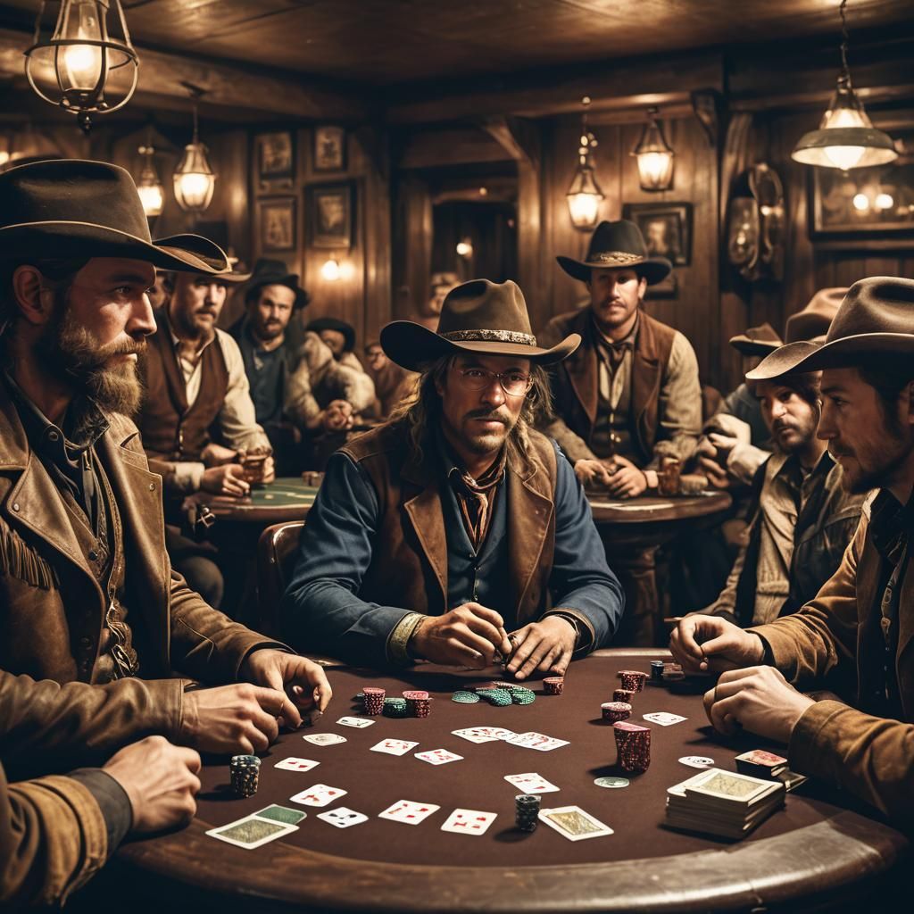 Cowboys and Wizards Play Poker in Old West Saloon