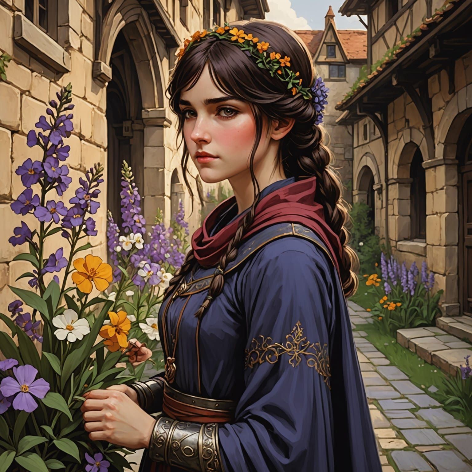 Medieval Garden Scene in Anime Style