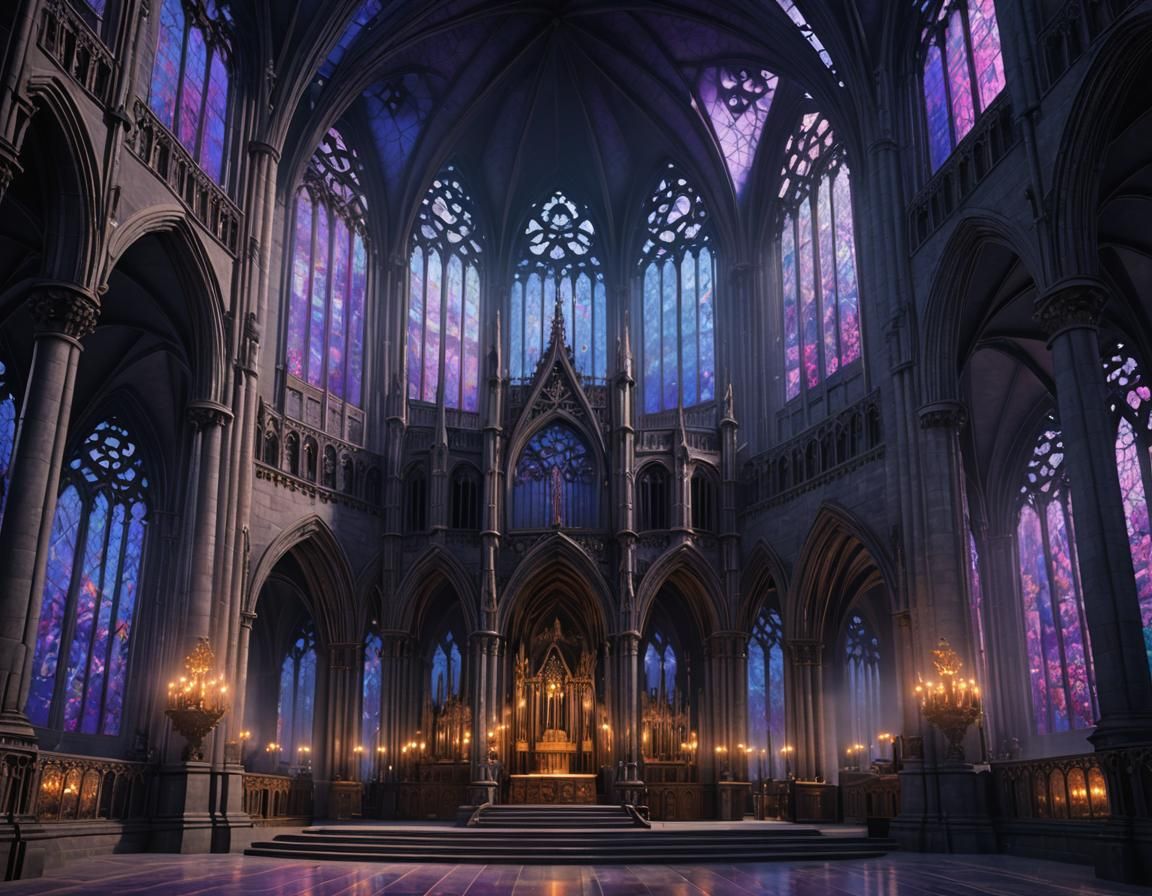 Gothic Cathedral in Misty Mountains: Anime Art Nouveau