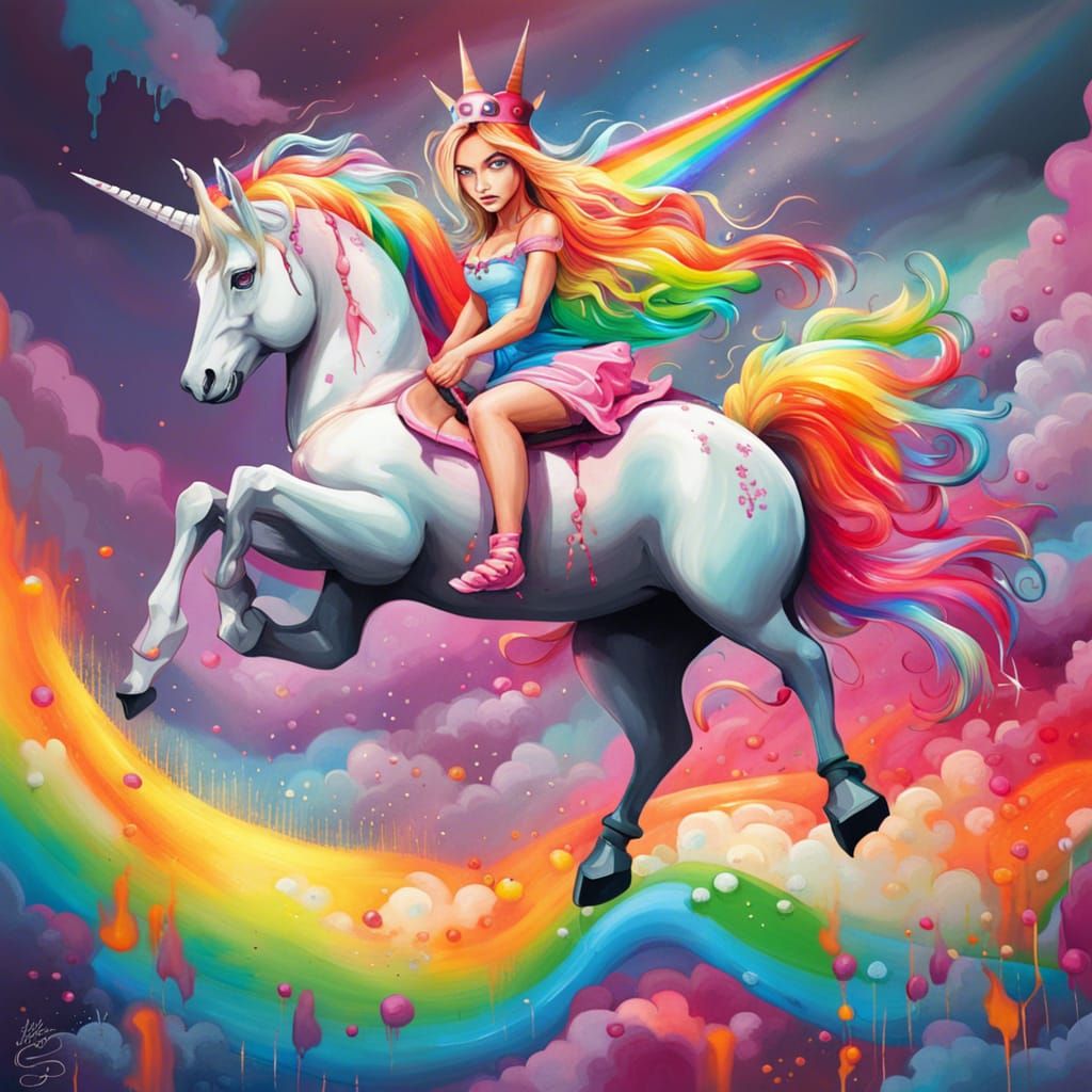 Rainbow Halloween Princess on Unicorn Graffiti Art
