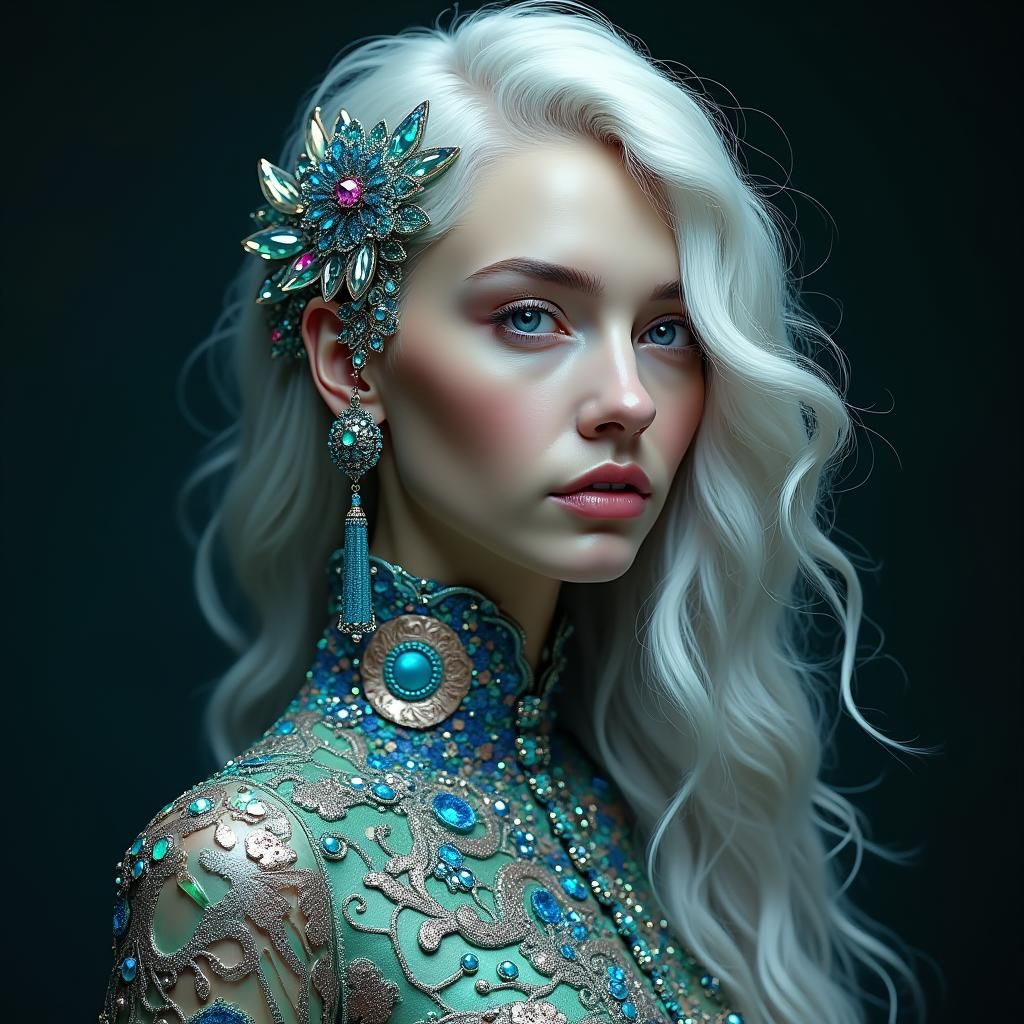 Iridescent Woman Portrait in Hyperrealistic Style