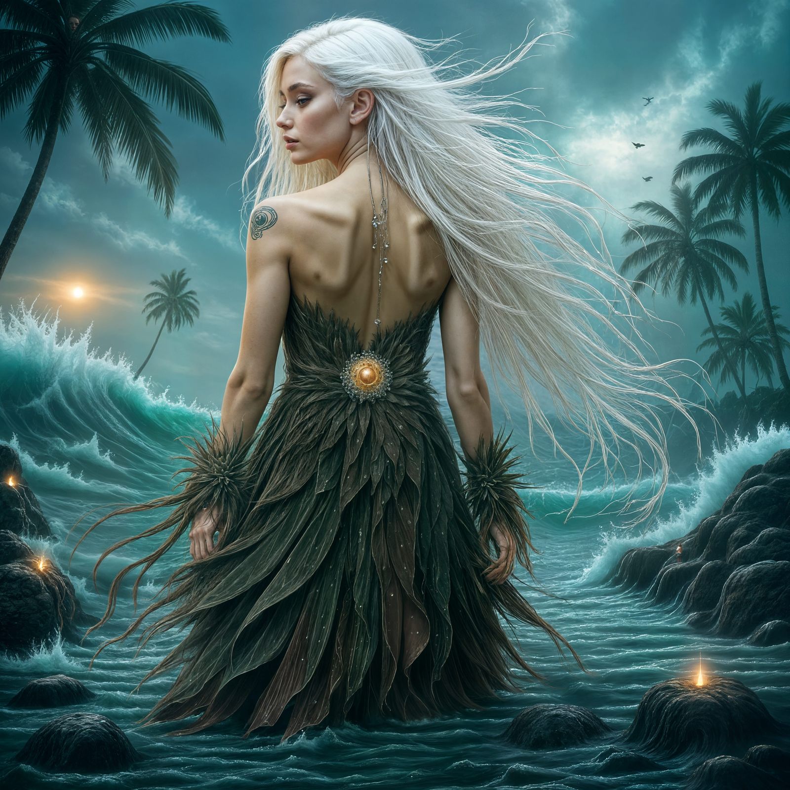 Hurricane Woman in Abstract Ocean