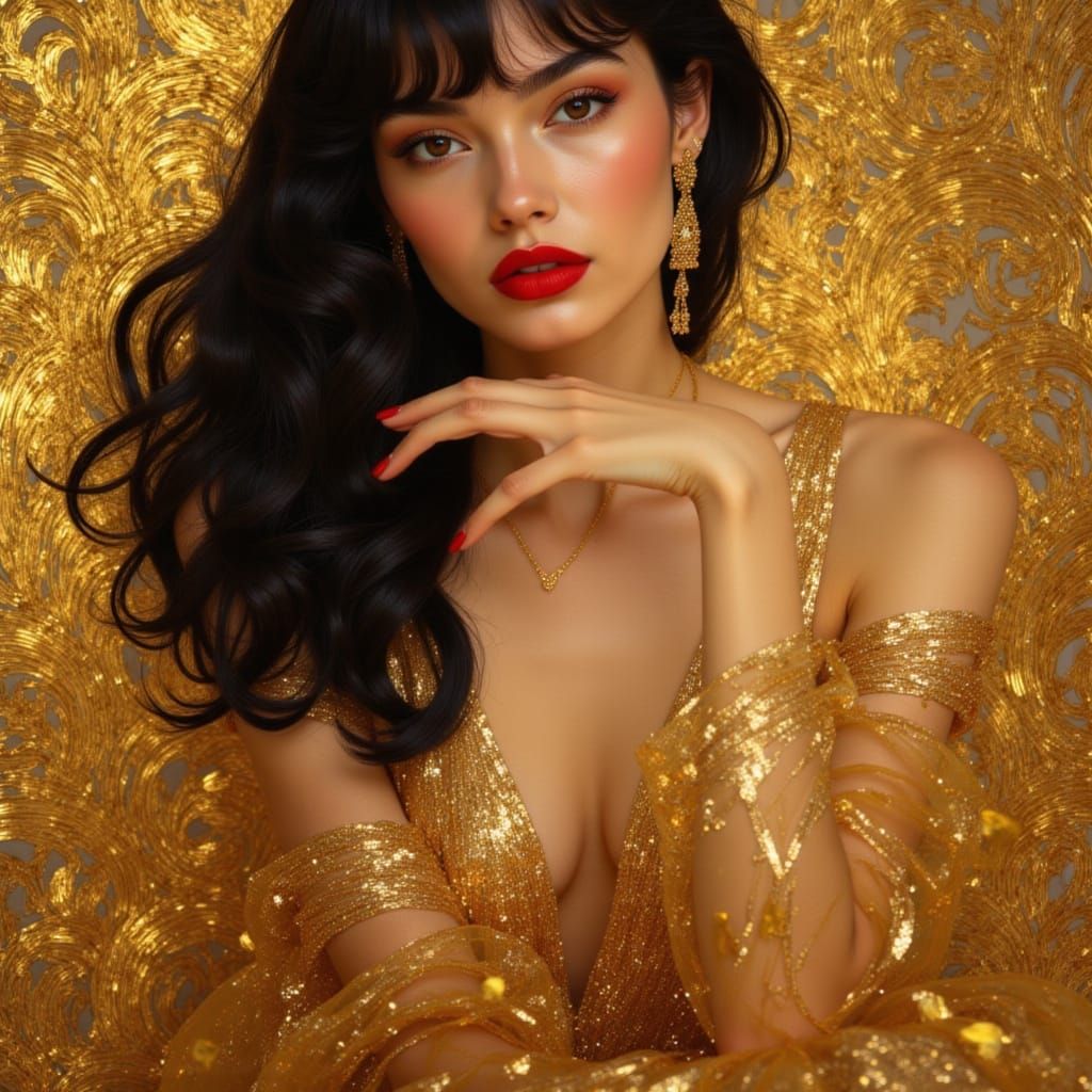 Woman Combing Hair in Steamy Mirror, Degas Klimt Style