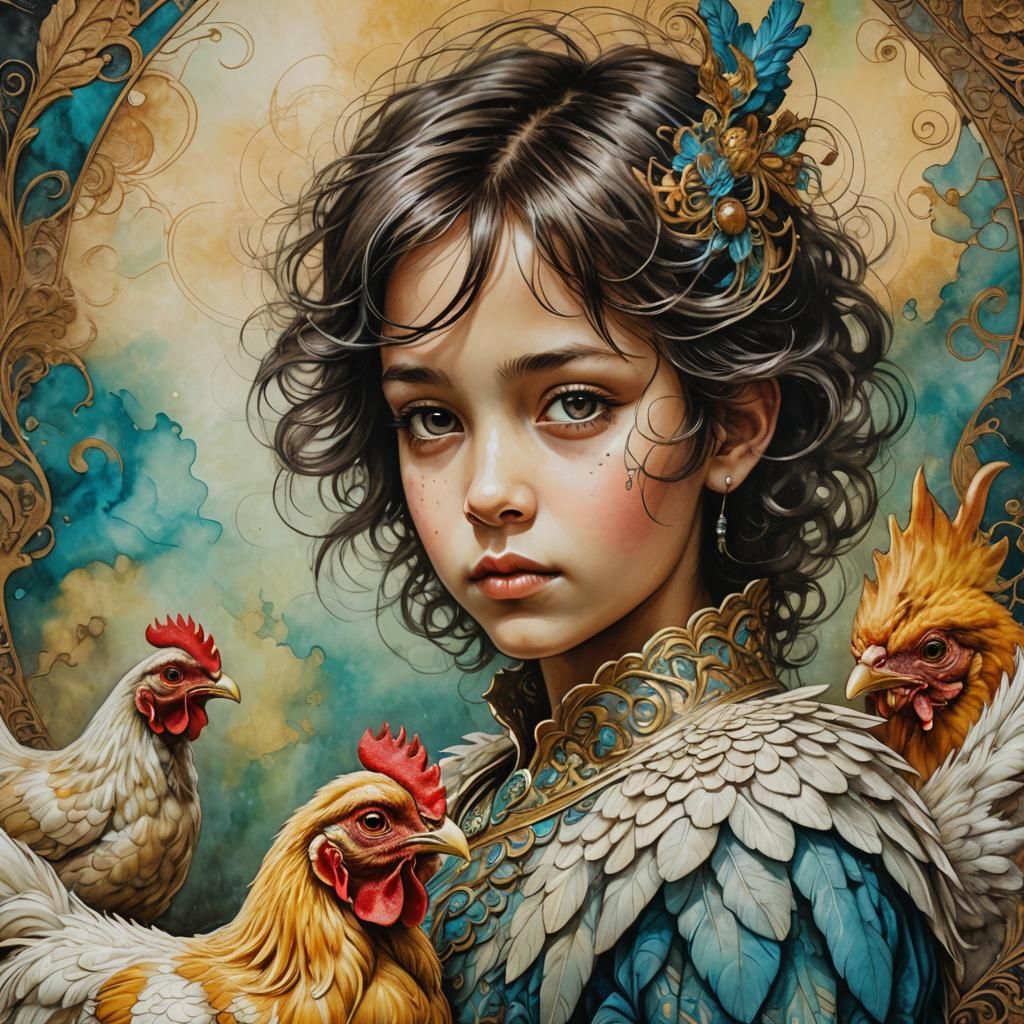 Child with Chicken in Surrealist Style