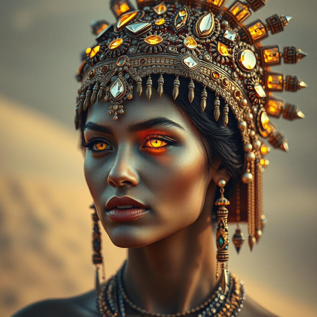 Woman with Sand Gem Headdress in Golden Light