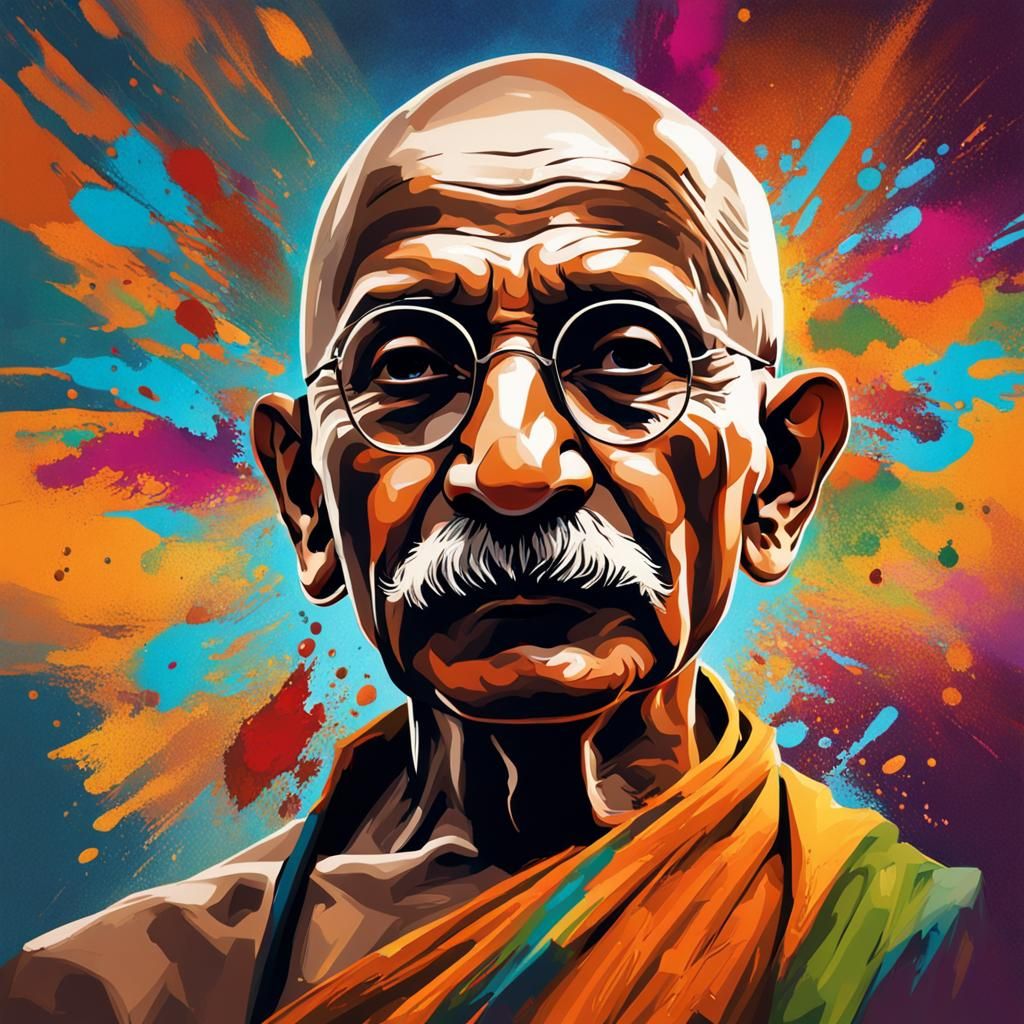 Hyperrealistic Portrait of Gandhi in Splash Art Style