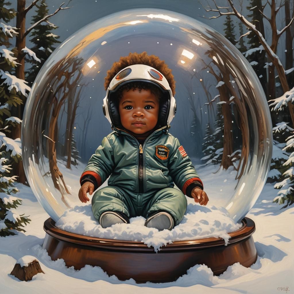 Baby in Snow Globe: Oil Painting