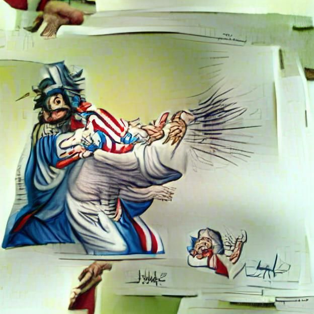 Satirical Political Cartoon Character Clash