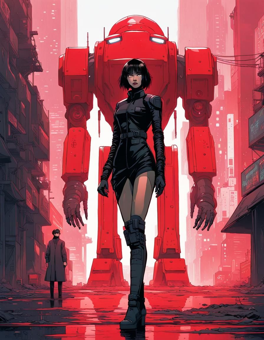 Cyberpunk Goth Girl Meets Red Robot