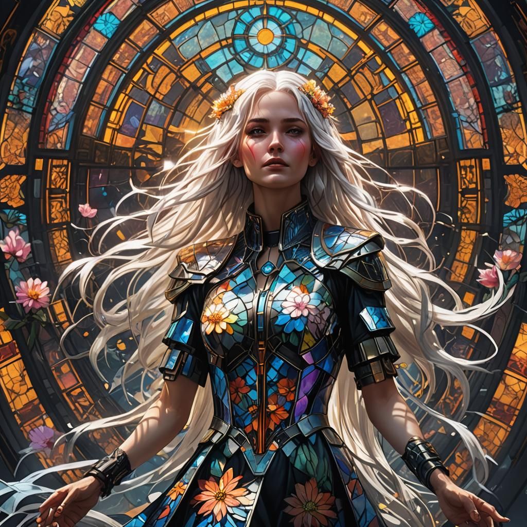 Stained Glass Woman in Cyberpunk Style