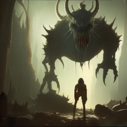 Dramatic Boogie Man Digital Painting in Maximalist Style