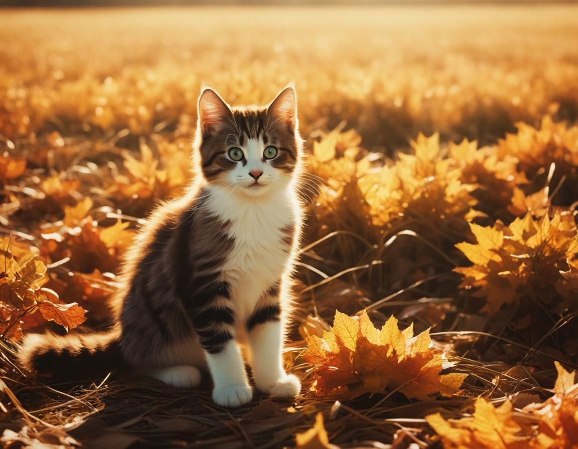 Autumn Kitten in Sunlit Field: Ethereal Art