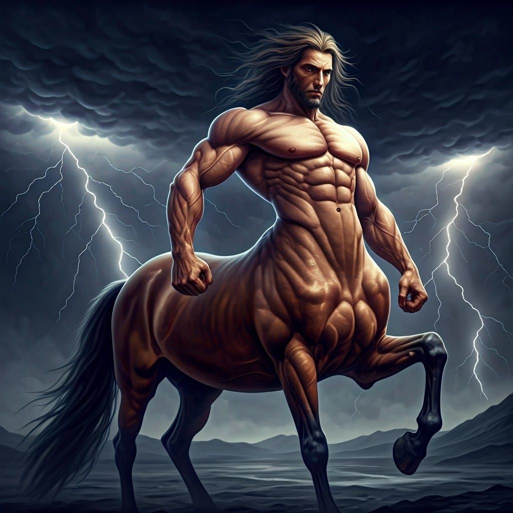 Majestic Centaur in Storm, Mystical Realism Art