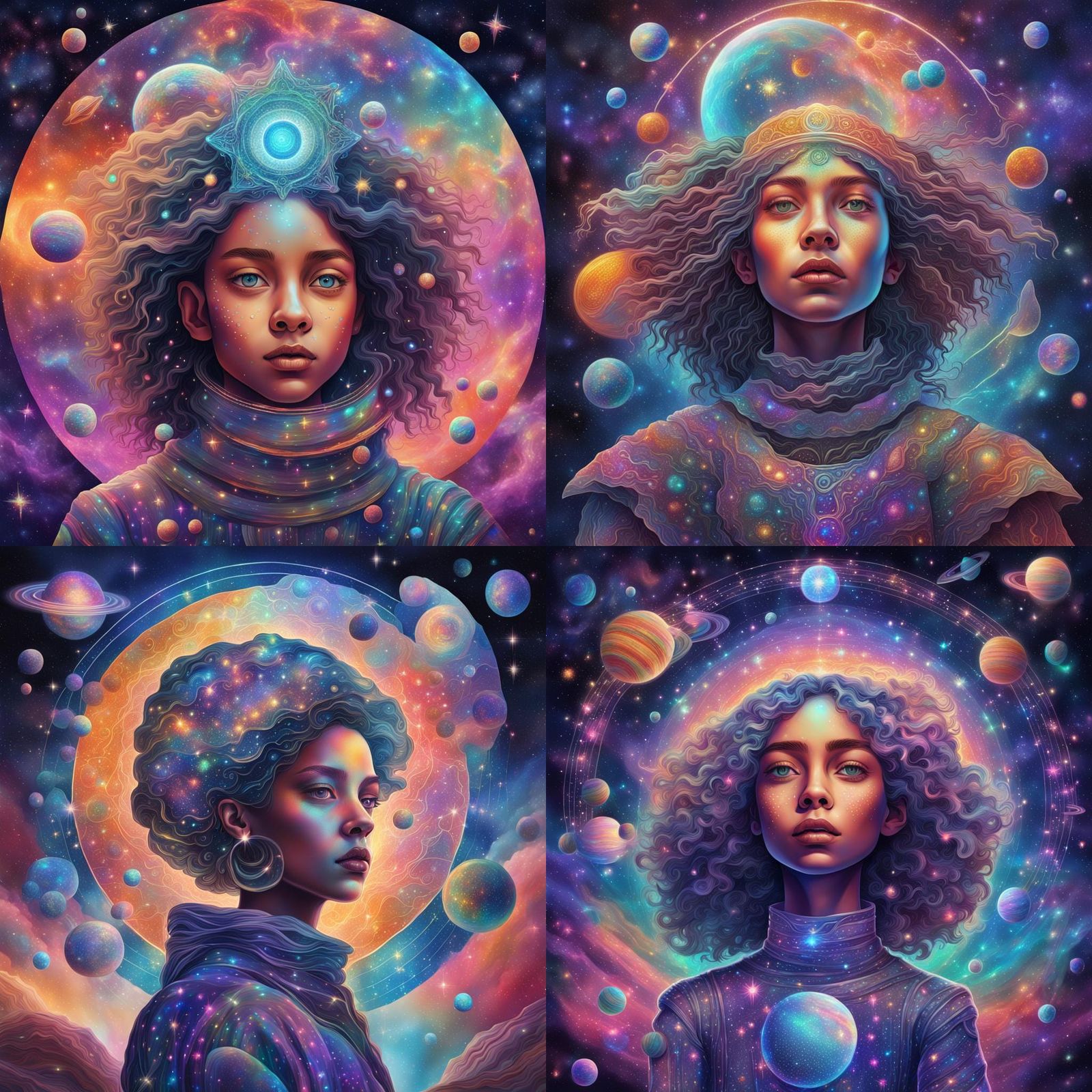 Winged Girl: Holographic Astral Cosmic Illustration