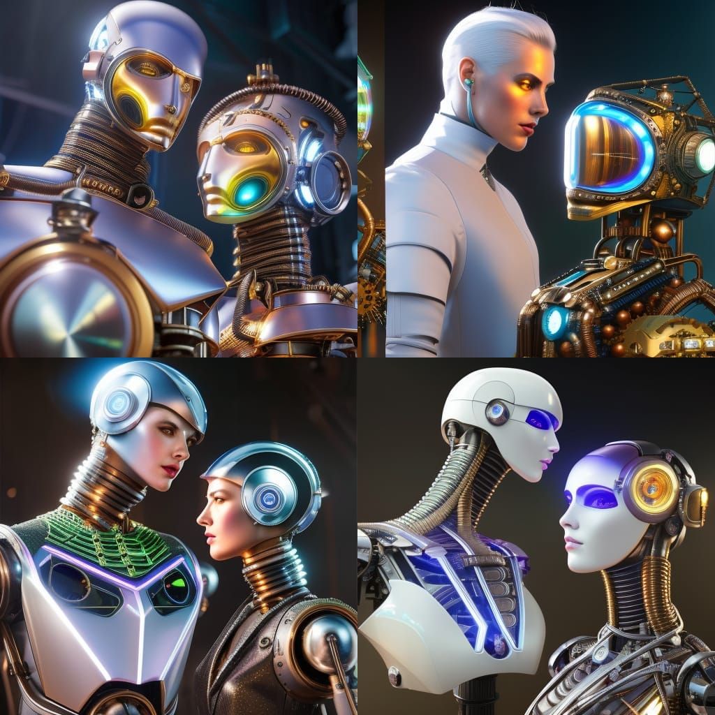 Steampunk Robot Portrait in Holographic 8k Resolution
