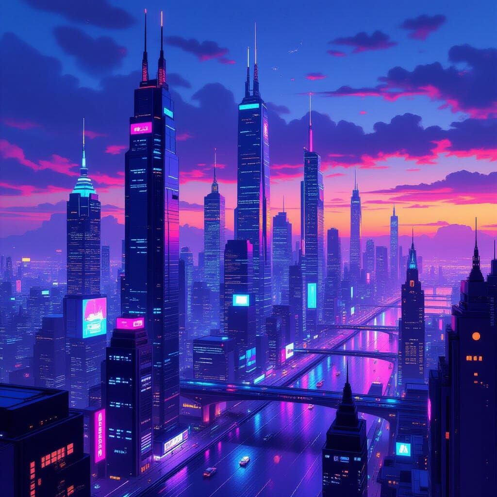 Luminescent Cityscape in Cyberpunk Style