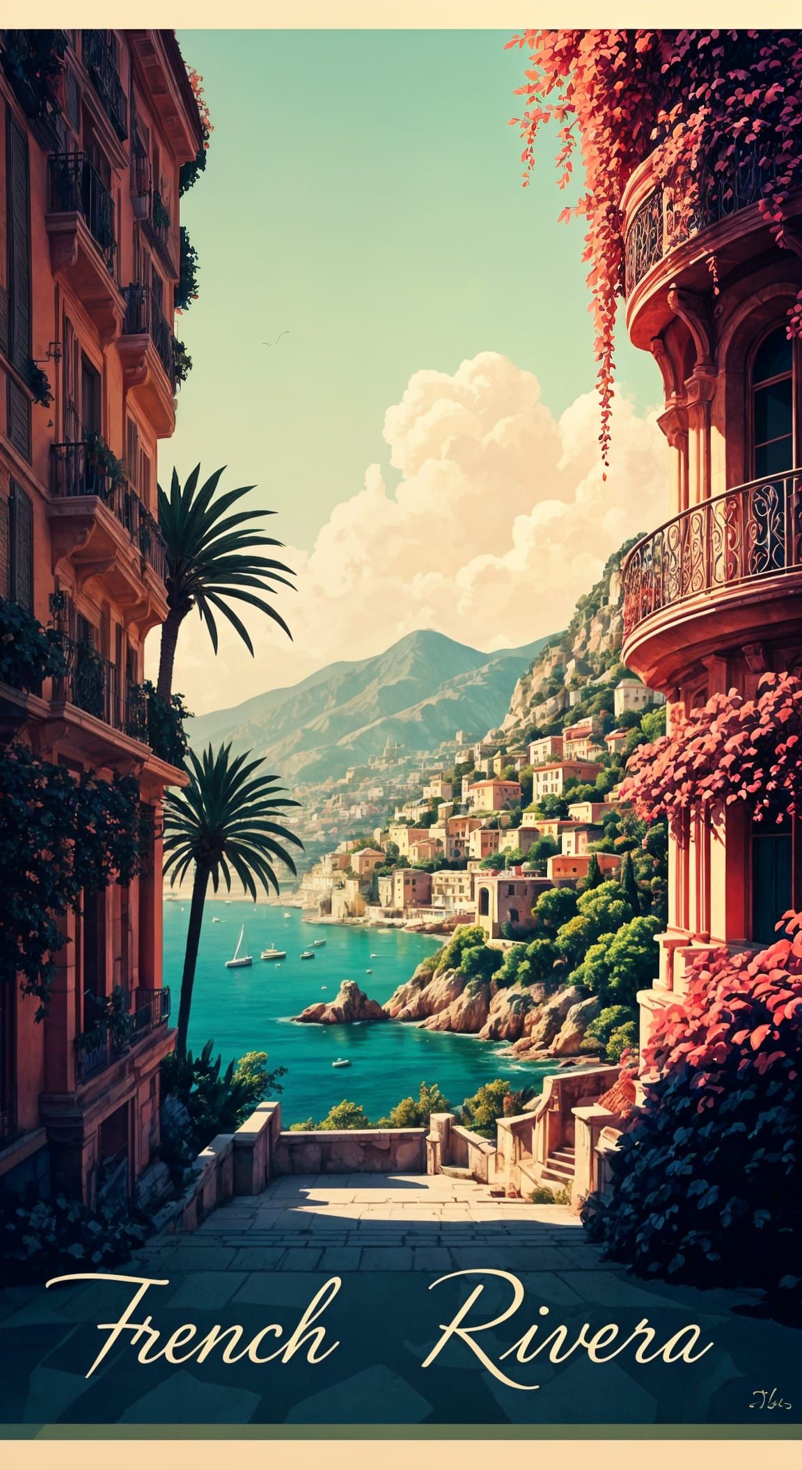 French Riviera Travel Poster in Modernist Style