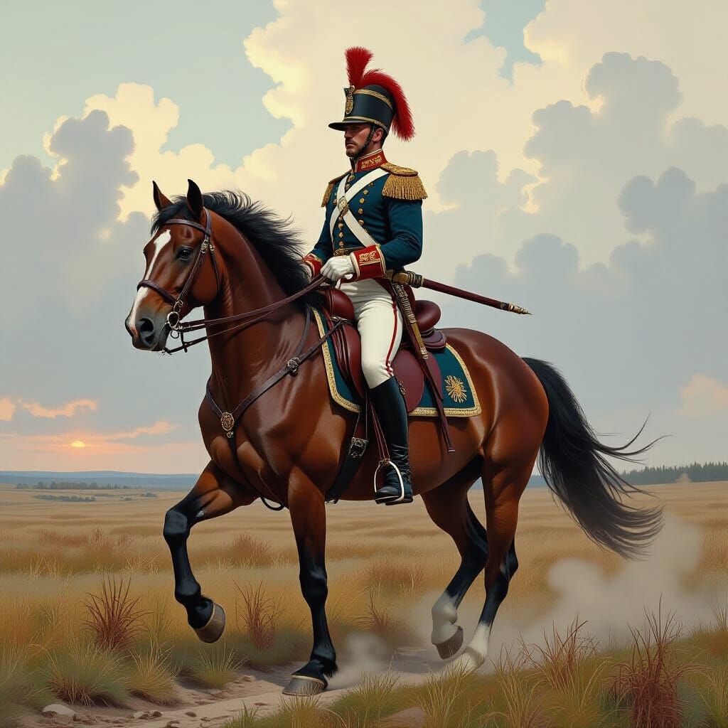 Hussar on Horseback in Dramatic Landscape