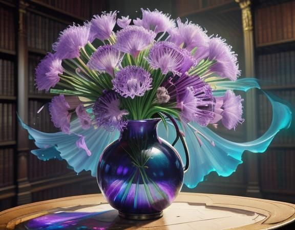 Allium Bouquet in Antique Vase: Graffiti Art