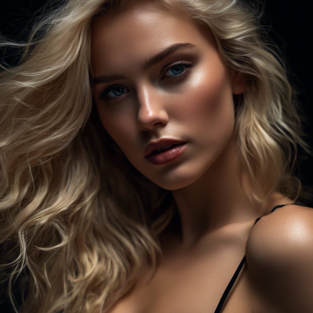 Hyperrealistic Night Portrait of Blonde Woman in Film Noir S...