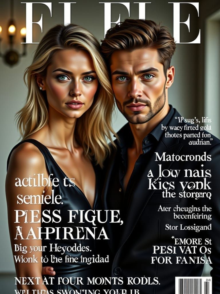 Fashion Magazine Cover with Blonde Woman and Male Model