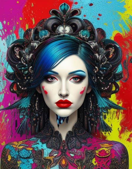 Surreal Pop Art Portrait with Splash Colors