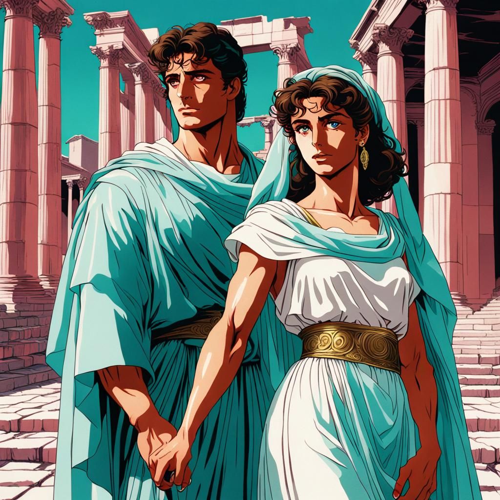 Vaporwave Anime Couple in Ancient Rome
