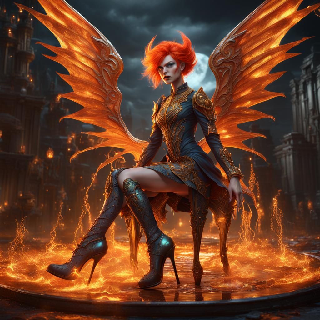 Fiery Haired Fantasy Character in Detailed Digital Art