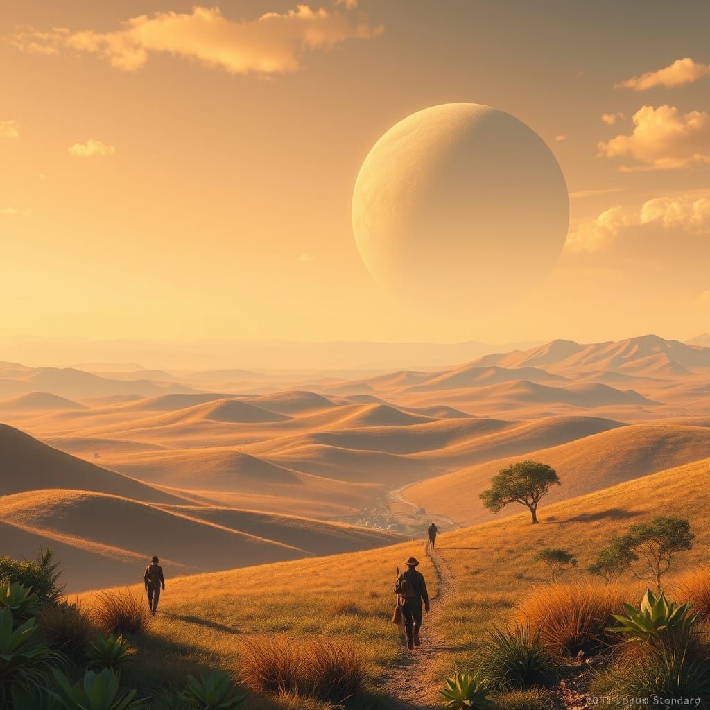 Dreamy Terrestrial Planet with Golden Light and Alien Flora