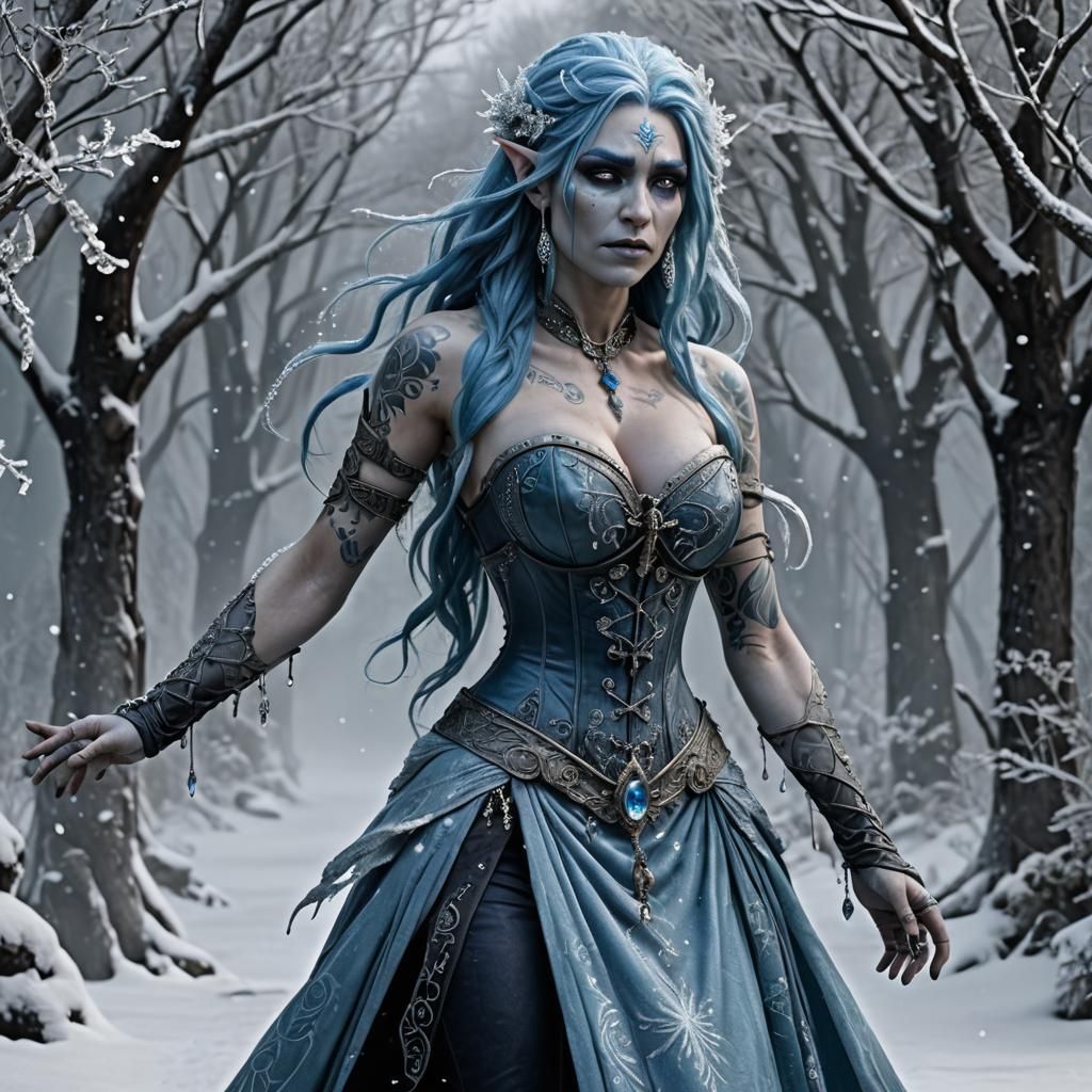 Icy Blue Eladrin Bard with Flowing Hair