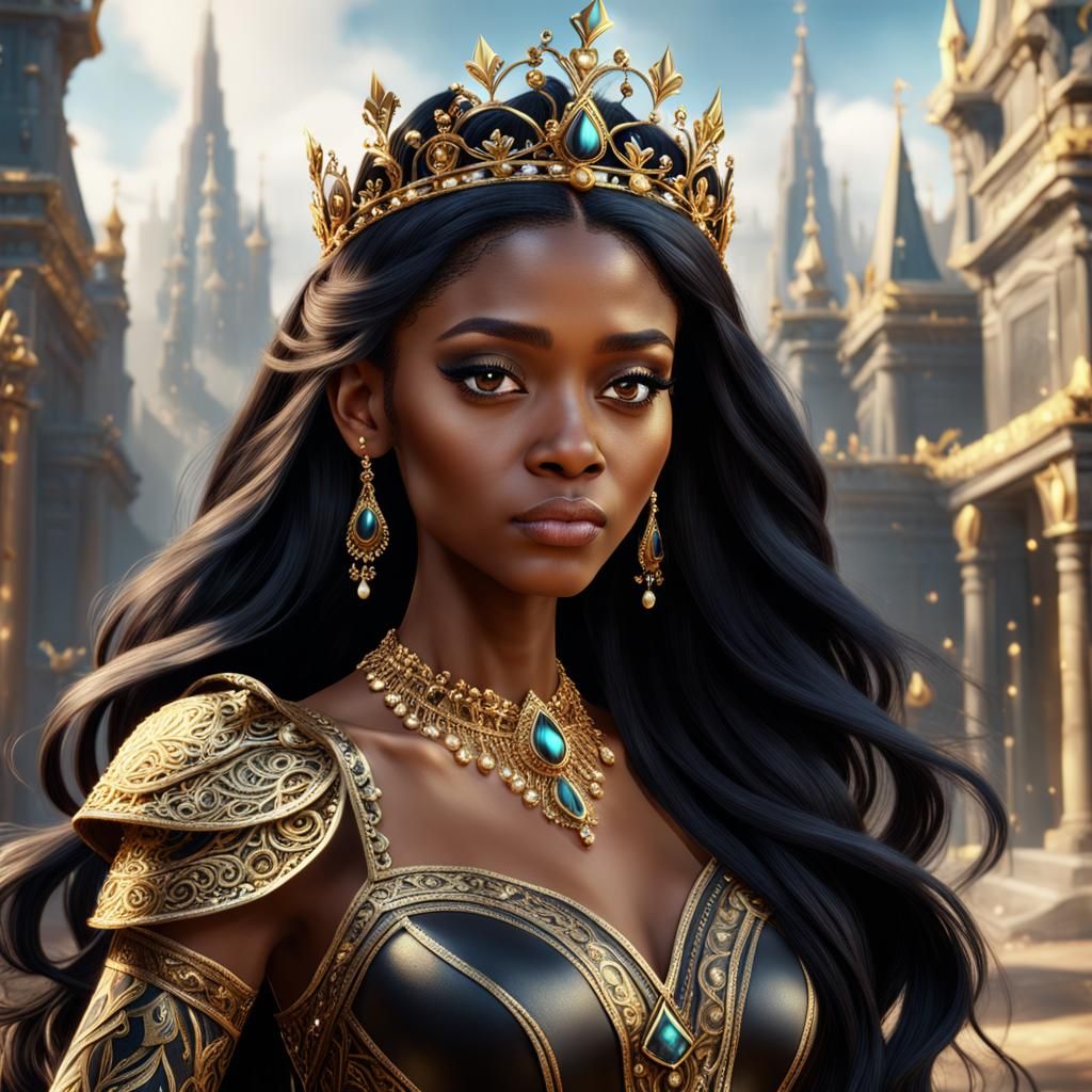 Black Teenage Girl with Golden Tiara in Fantasy Art