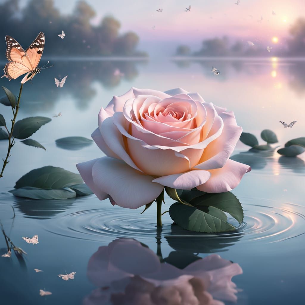 Floating Rose in Ethereal Pastel Landscape