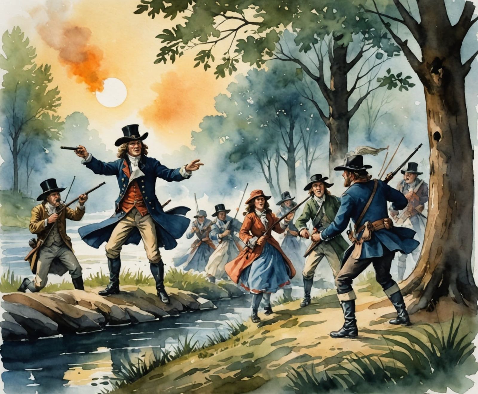 A Calming River Scene in Watercolor Style