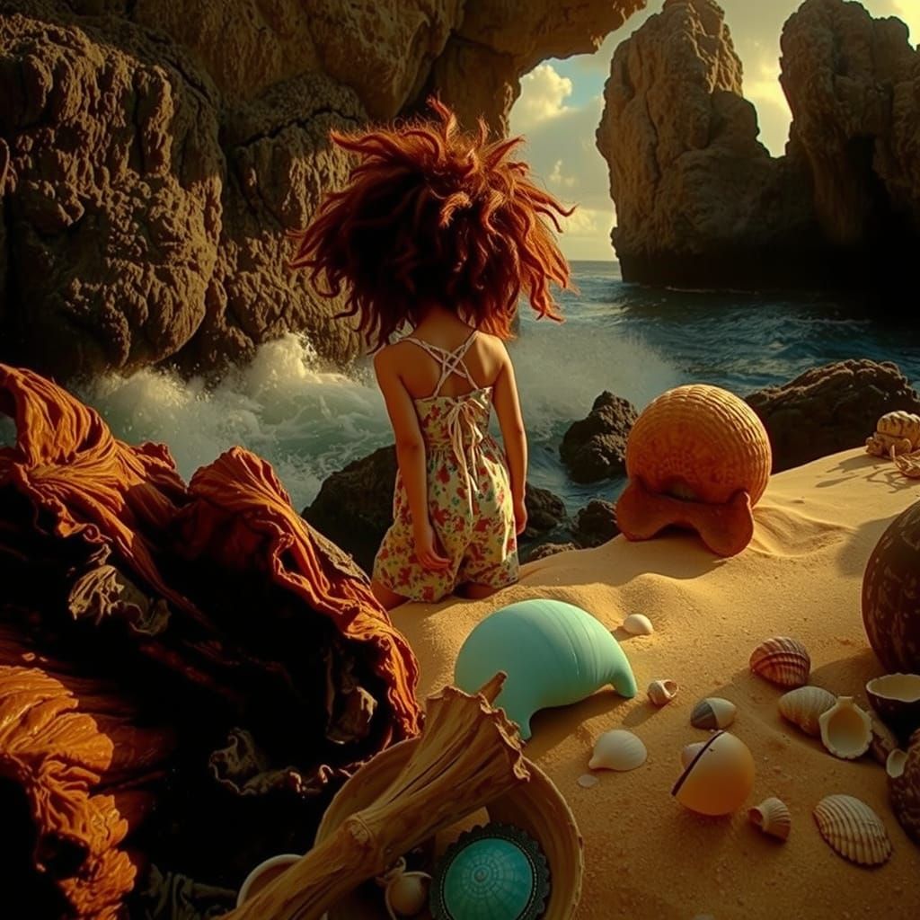 Sunny Beach Scene with Palm Trees and Ocean Waves