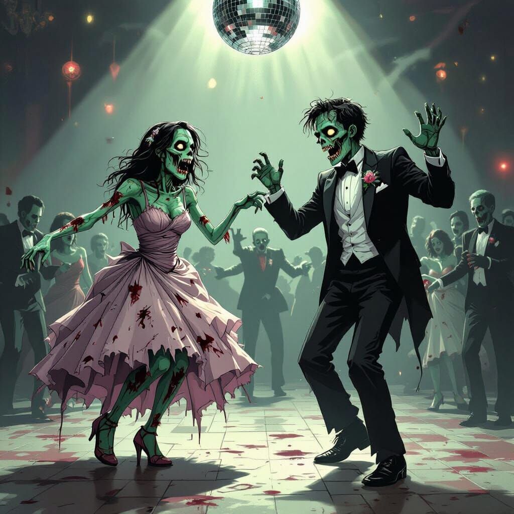 Zombies Dance at Spooky Prom Night in Dark Fantasy Style