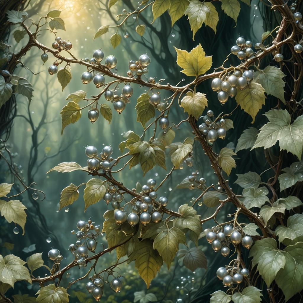 Silver Berries in Emerald Forest: Fantasy Concept Art