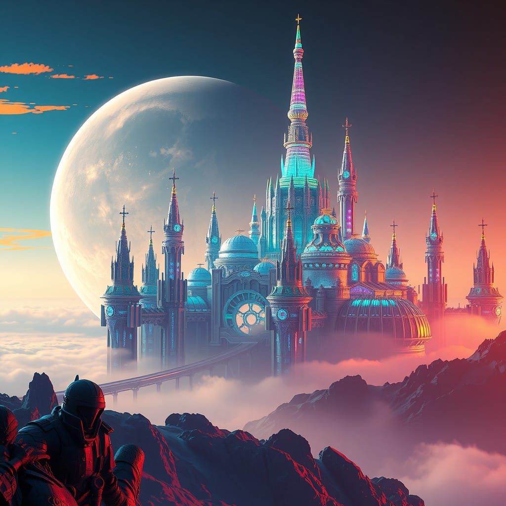 Futuristic Crystal Palace on a Distant Gas-Giant Moon