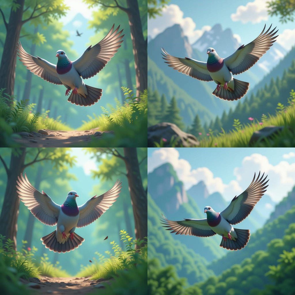 Pigeon Soars Through Lush Forested Mountains