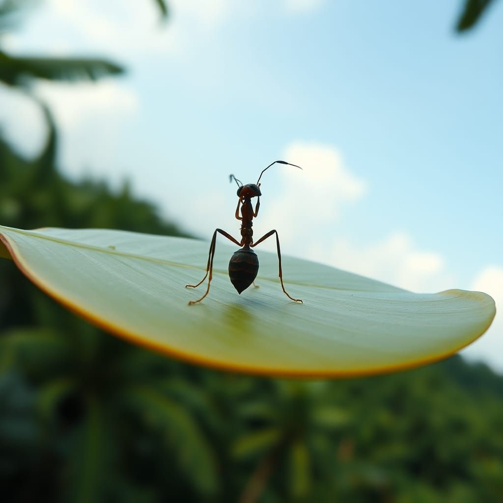 Ant Balances on Leaf in the Wind