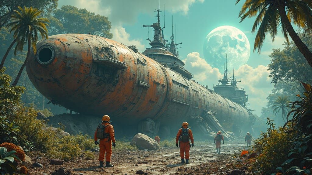 Colossal Spaceship Shattered in Jungle Planet Ruins