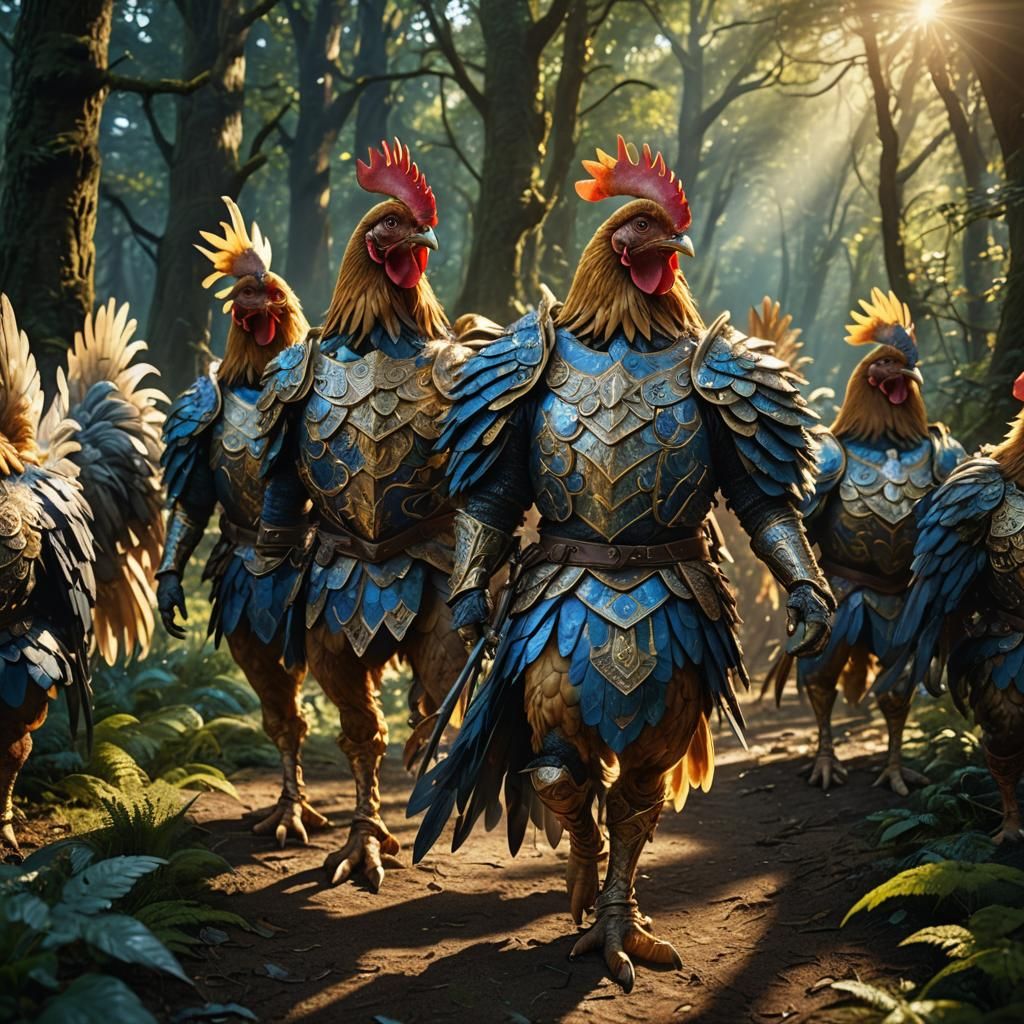 Chicken Army Marches Through Mystical Forest
