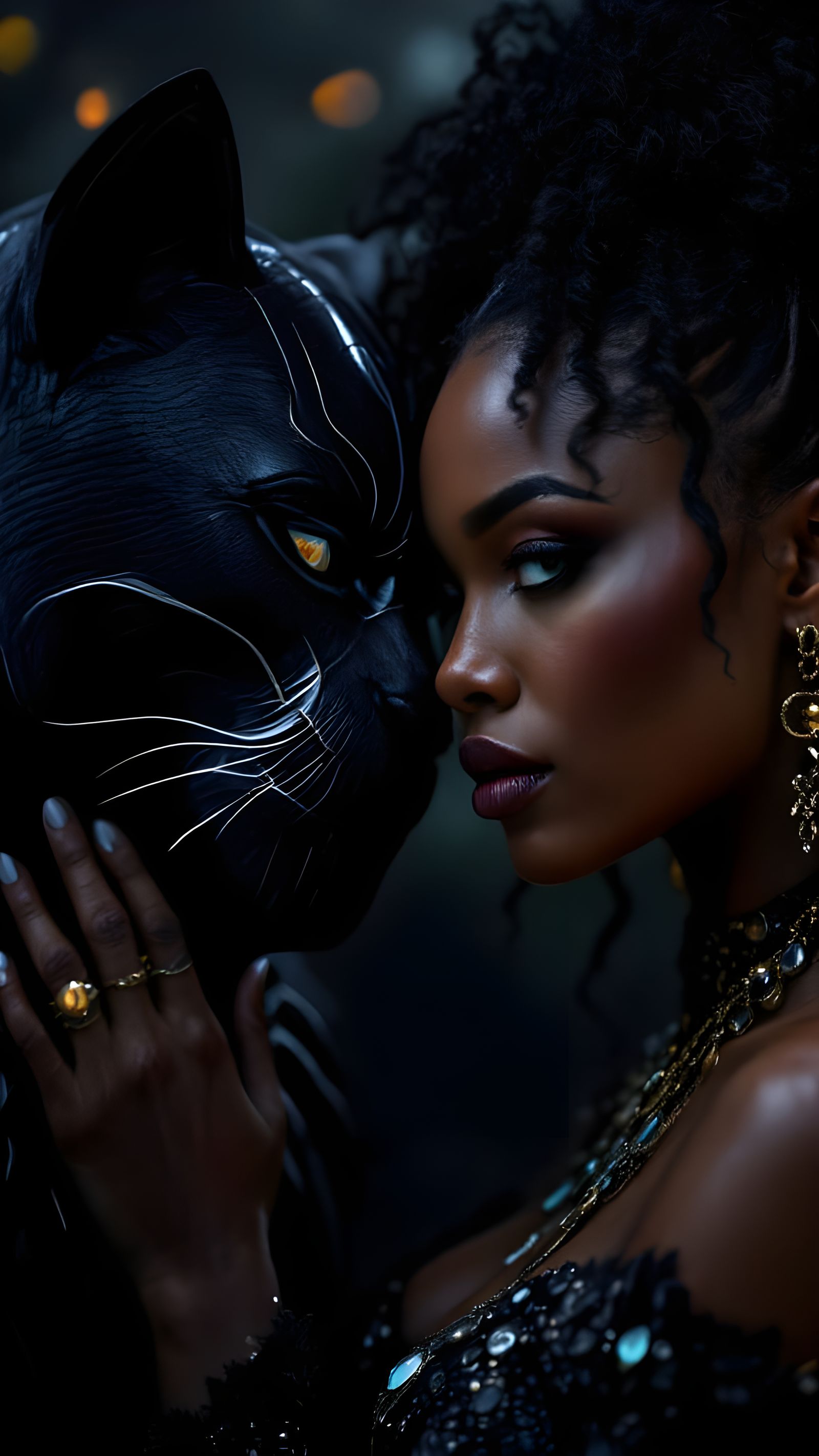 Black Panther and Woman: Detailed Matte Painting