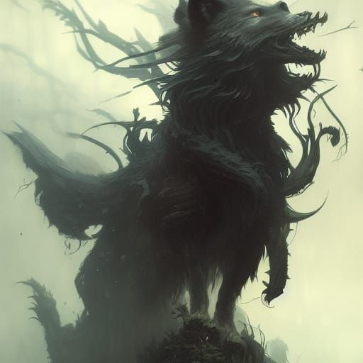 Dark Wolf in Shadow, Fantasy Concept Art