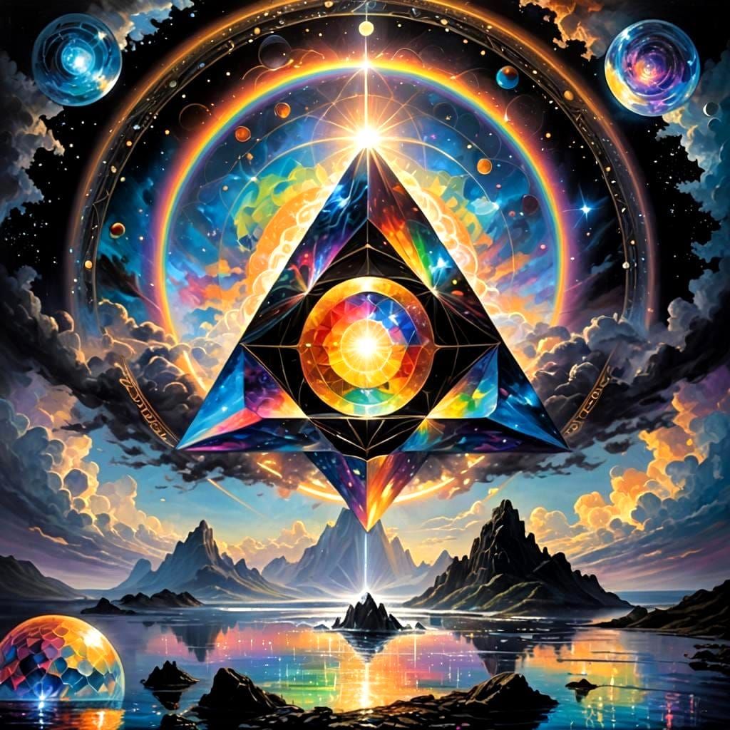 Opalescent Tesseract Hyperbeam in Dark Sky, Digital Art