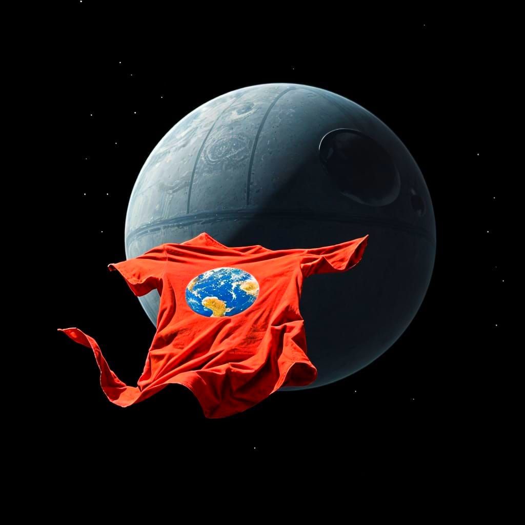 Red-Shirted Space Traveller in Front of the Death Star