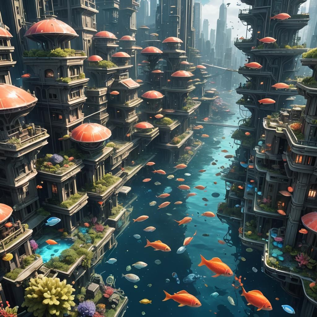 Underwater Alien Metropolis in 3D Anime Style