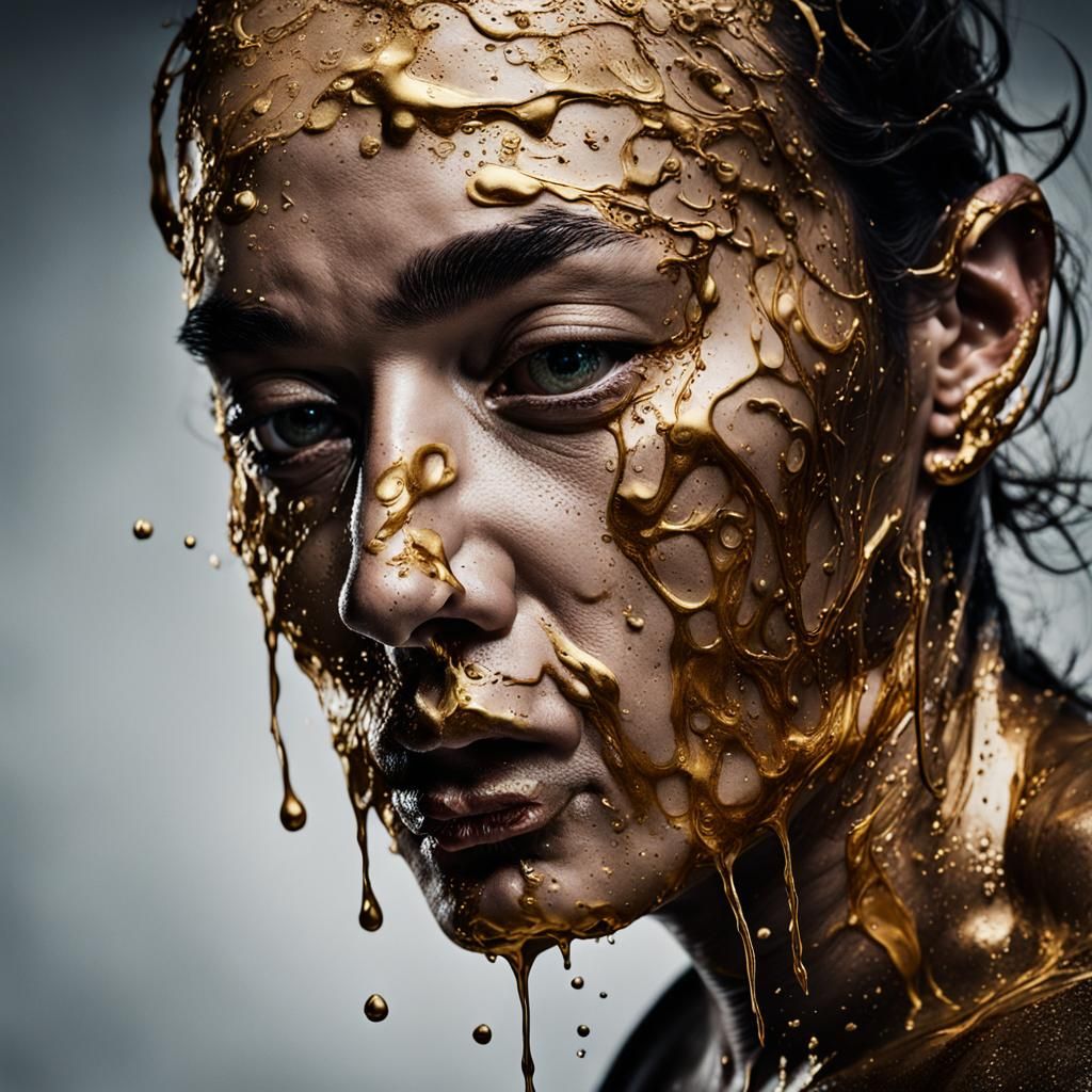 Golden Water Swirls: Close-Up Liquid Gold