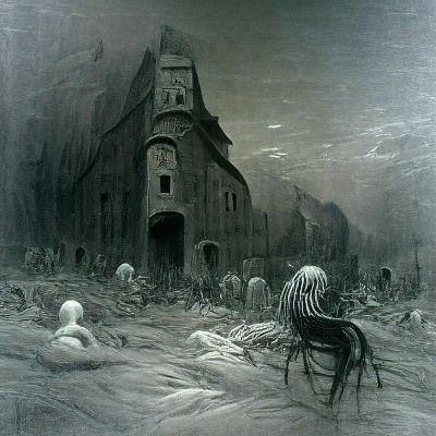 Hauntingly Desolate Town in Gothic Horror Style