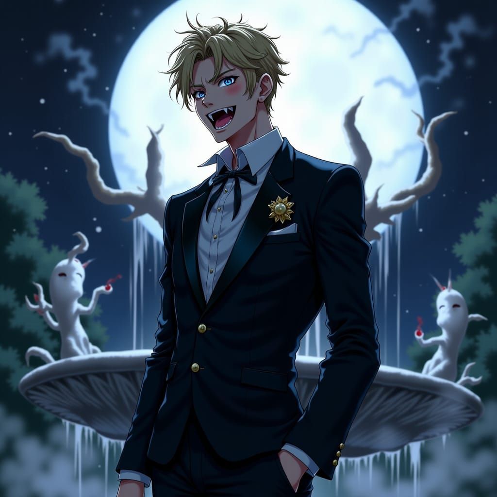 Elegant Vampire by Moonlit Fountain: Anime Style